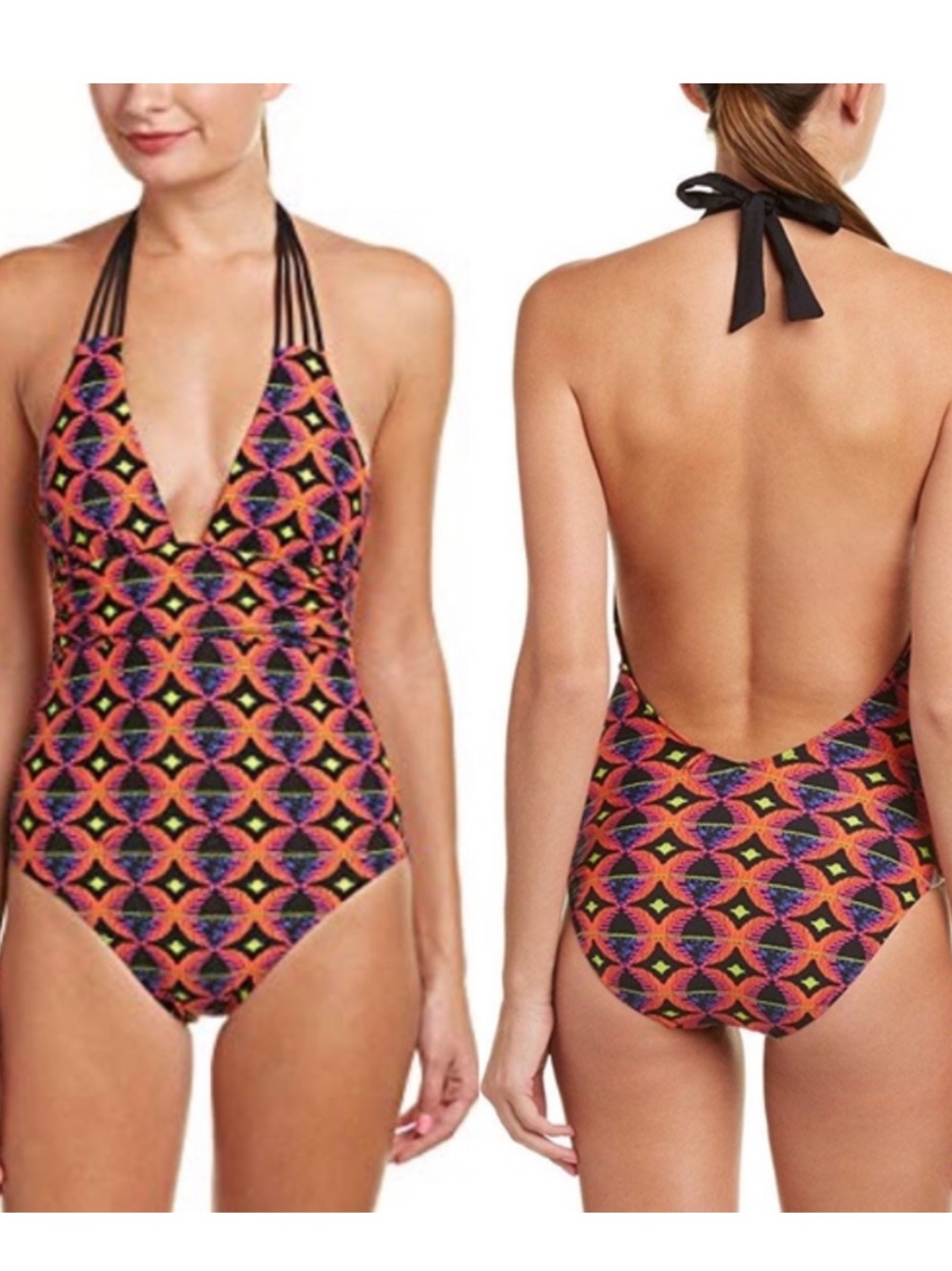 Trina Turk Africana Low Back Halter one piece swimsuit size 8